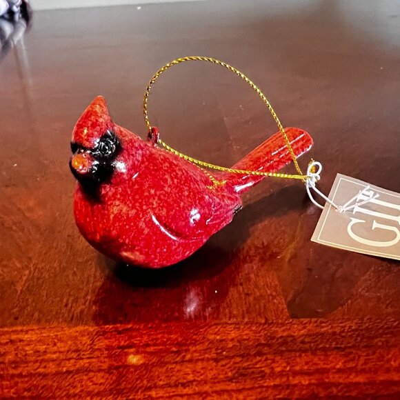 Gallerie II Red Ceramic Cardinal Bird holiday Ornament Gold Hanging Loop - Picture 5 of 7